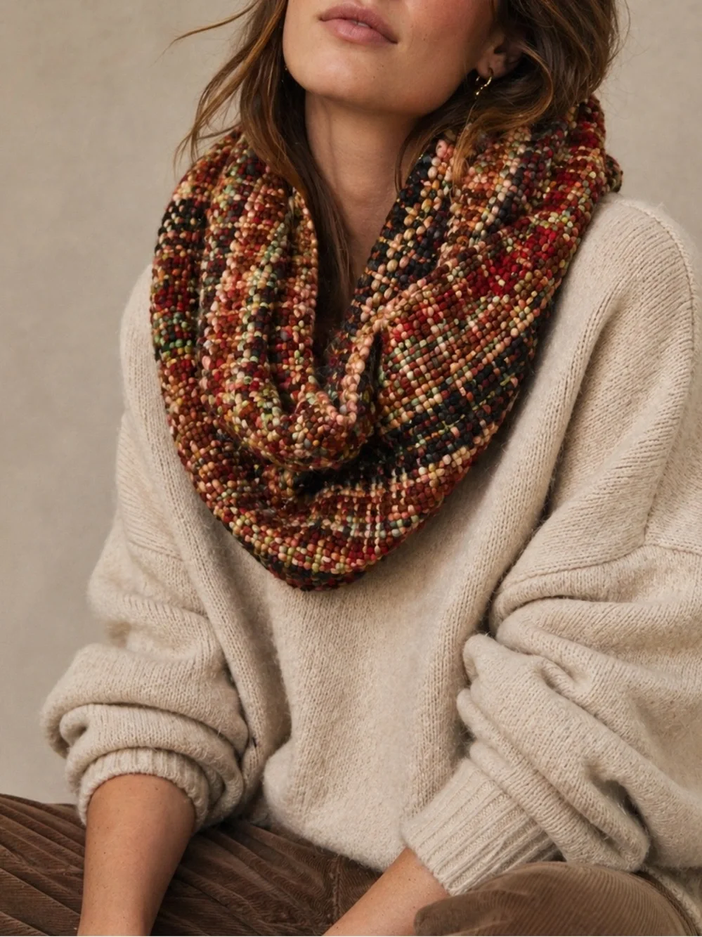 Rising Tide Chunky Handwoven Wool Infinity Scarf Boho Anthro Cozycore